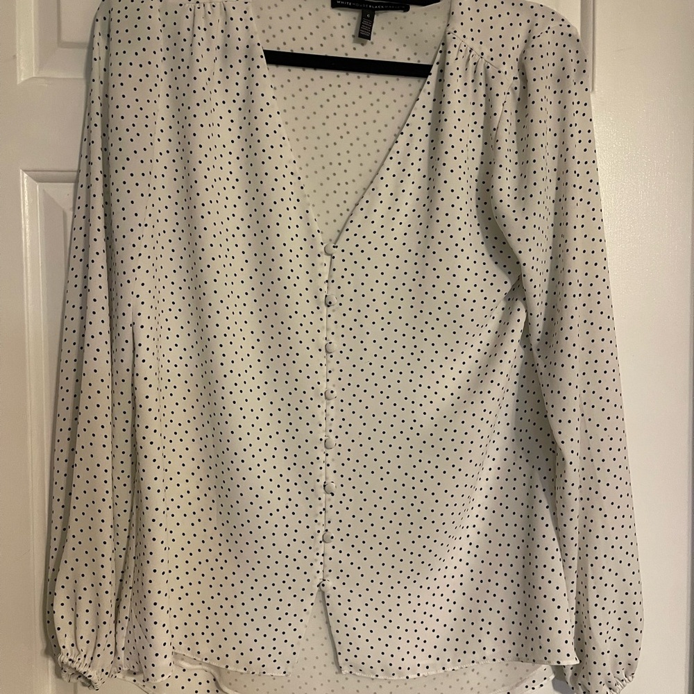 White House Black Market Cream and Black Relaxed Blouse